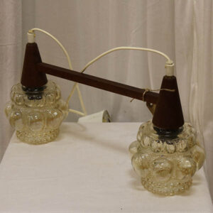Retro teak loftlampe med glaskuppler