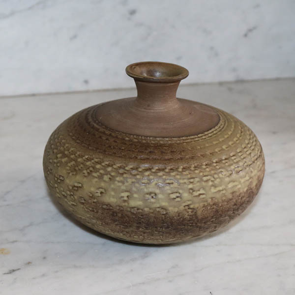 Retro beige brun buttet keramikvase Ø 16 x 13 cm