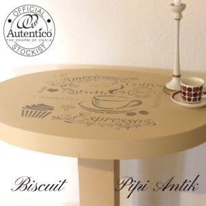 Biscuit cafebord med Cafe stencils i Latte Autentico kalkmaling