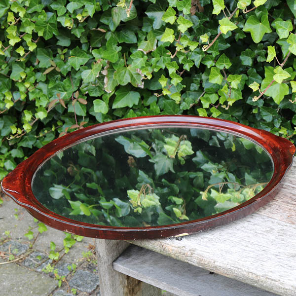Mahogni ovalt spejl eller bakke L60,5xB45 cm