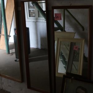 6 Aflangt teak spejl med patina 38x120x5 cm