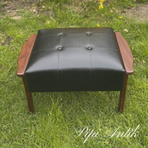 Teak skammel med kunstlæder 64x41x40 cm