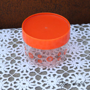 Orange retro plastdåse Ø12x9,5 cm
