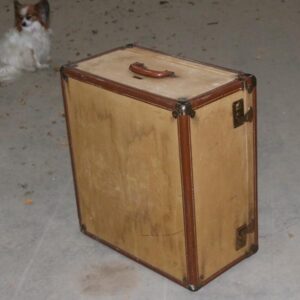 Stor kuffert til opbevaring - beige og læder 58x53x29 cm