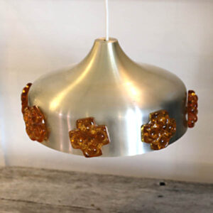 Aluminium retro loftlampe med orange glasblomster Ø32x18 cm