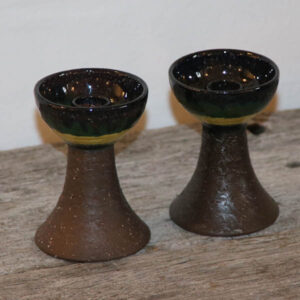 Keramik lysestager retro natur og grønt Ø6,5x9,5 cm lys 2 cm