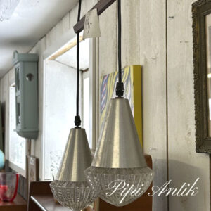 Retro teak aluminium glas loftlampe med teak stang