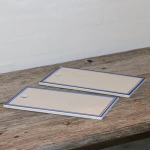 Porcelæn skærebrætter hvide med blå kant par 20,5x11 cm