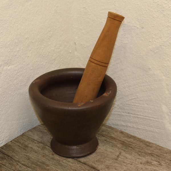 Keramik morter med hårdt træ Ø20x26 Teak 32 cm