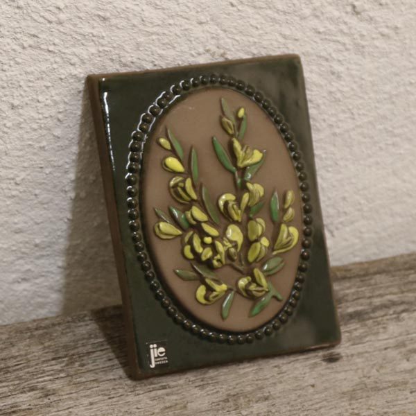 34 Keramik billede JIE gule blomster 13x17 cm