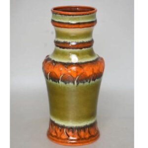 2994 Orange olivengrøn keramikvase tysk Ø14x40 cm