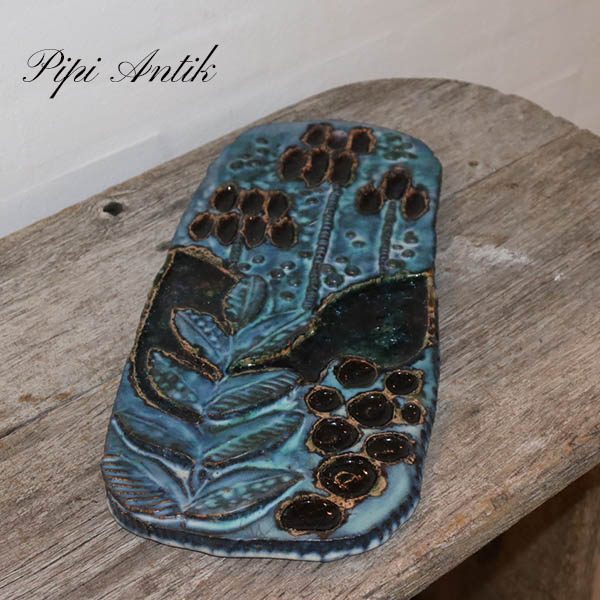 Keramik billede blålig tyrkisagtigt 38x18x2 cm