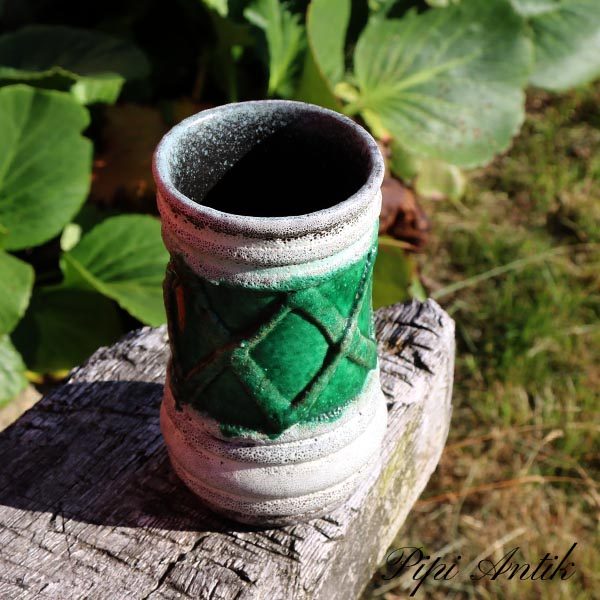 Keramikvase Import grøn hvid Ø8,5x15 cm