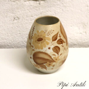 Beige keramikvase plantemotiv Ø5,5x14,5 cm
