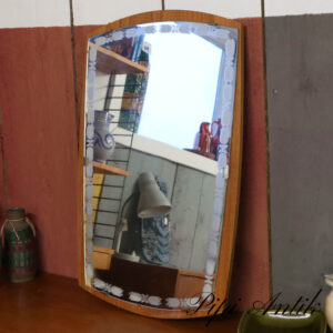 19 Teak træ spejl med mønster på spejl retro 63x42x2 cm