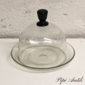 Osteklokke glas med graveringer sort knop Ø18x17 cm