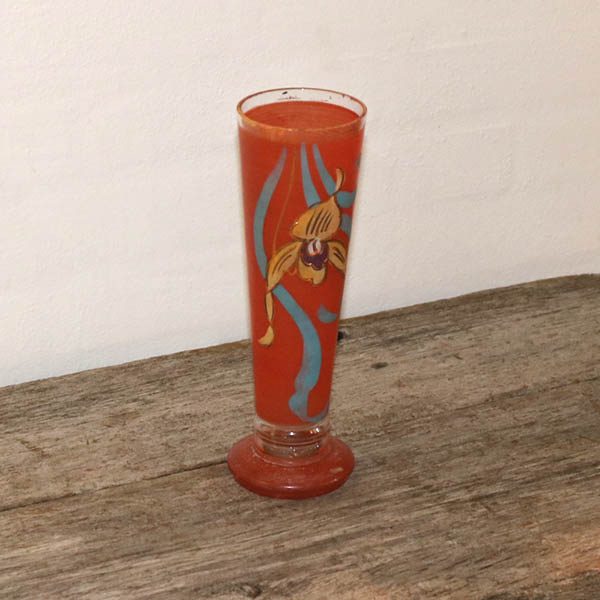 Orange retro glasvase med tryk H25 cm