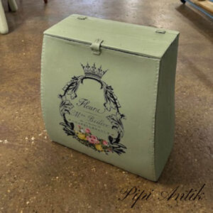 07. Romantisk grøn med transfer motiv opbevaring gl rygsæk med trælåg pap og træsider B37xD15xH39 cm