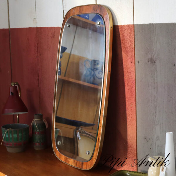 10 Teak spejl rustik med guld metal kant LB38xH70 cm