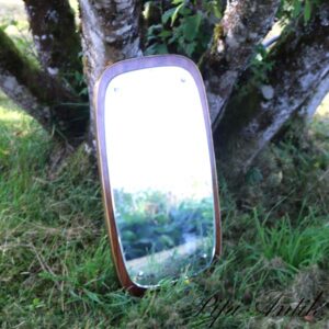 10 Teak spejl rustik med guld metal kant LB38xH70 cm