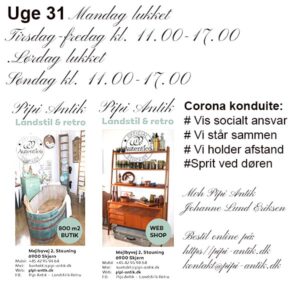 Åbningstid for Pipi fra uge 31