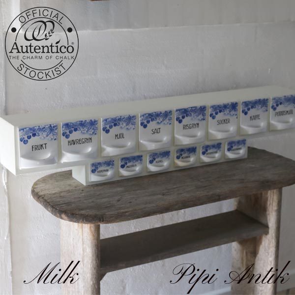 Milk krydderihylde svensk IMPORT fajance blå hvid alt intakt L98xD20x18 cm H