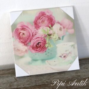 38 Romantisk billede med pink blomster 28x28 cm nyt