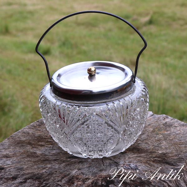 Kiksespand i glas Ø16xH12 cm presset glas med låg