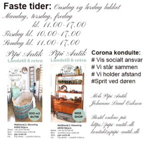 Faste åbningstider hos Pipi Antik