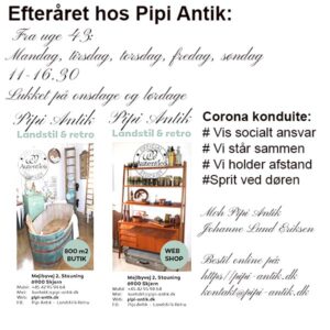 Åbningstider hos Pipi Antik fra uge 43