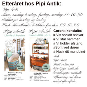 Åbningstid Uge 44 hos Pipi Antik