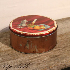 Rød kagedåse med frugter og lys Ø21,5xH9,5 cm