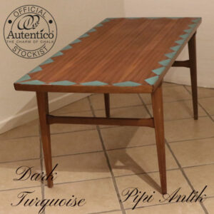 Teak sofabord med Dark Turquoise kant mønster L140xB60xH58 cm