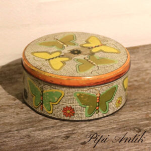 Retro kagedåse med pastel sommerfugle Ø20,5xH9 cm