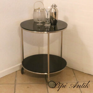 Retro bar rullebord krom og sort glas Ø50xH61,5 cm