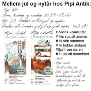 Åbningstider i Uge 52 og 53 hos Pipi Antik