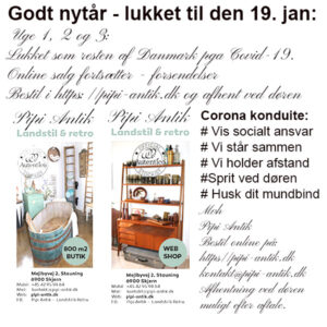 Pipi Antiks åbningstider lukket indtil 17 januar 2020