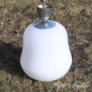 Hvidt XL loftlampe i glas og krom Ø30xH36 cm