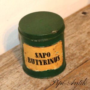 Retro hjemmemalet Sapo Butyrinus grøn dåse Ø9,5xH11 cm