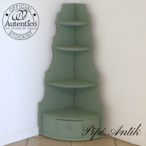 1800 tals hjørnehylde med skab Vert Olive Autentico kalkmaling B36xB36xH103 cm