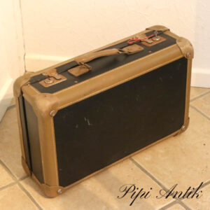 Kuffert med læderkanter sort brun L62,5xD17xH33,5 cm