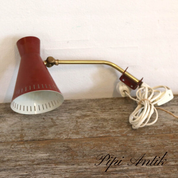 Retro væglampe i rødt hvidt og messing Ø12xH29cm