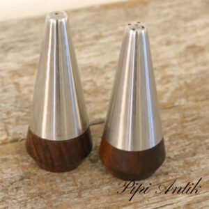 Salt og peber bøsser i teak krom retro Ø4,5xH11cm