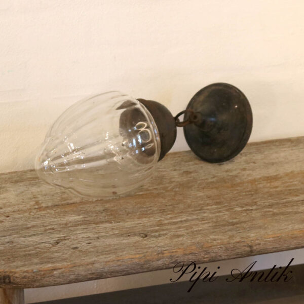 Loftlampe kuppel romantisk patineret glas metal Ø20xH40cm