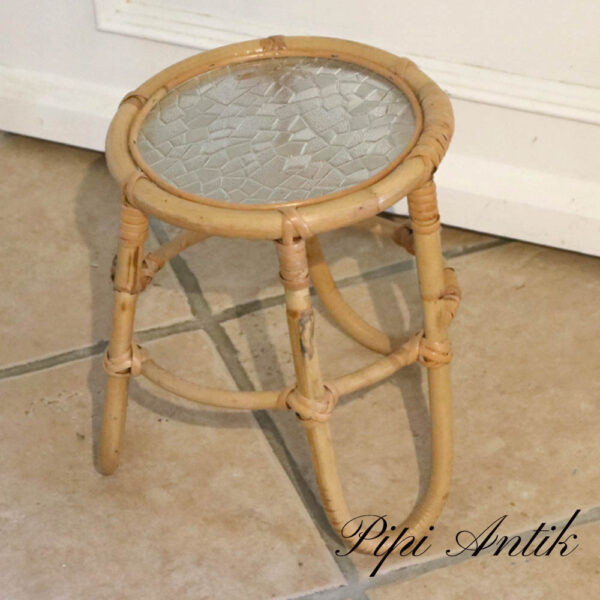 04 Ratan piedstal med klart møntret glas Ø24xH29cm