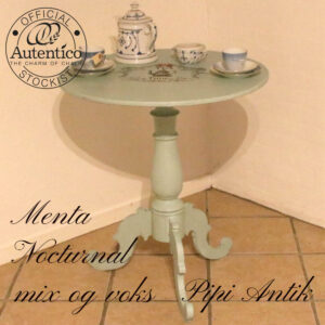 Cafebord med Tea Time motiv i Menta mix m Nocturnal og sort voks Ø65xH72cm