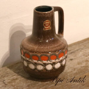 DDR keramik vase retro brun orange råhvid Ø13xH19cm