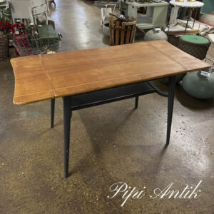 Retro sofabord let træ og koksgrå bordben patineret topplade L84xD51xH62 plus 2x16cm inkl. 2 klapper