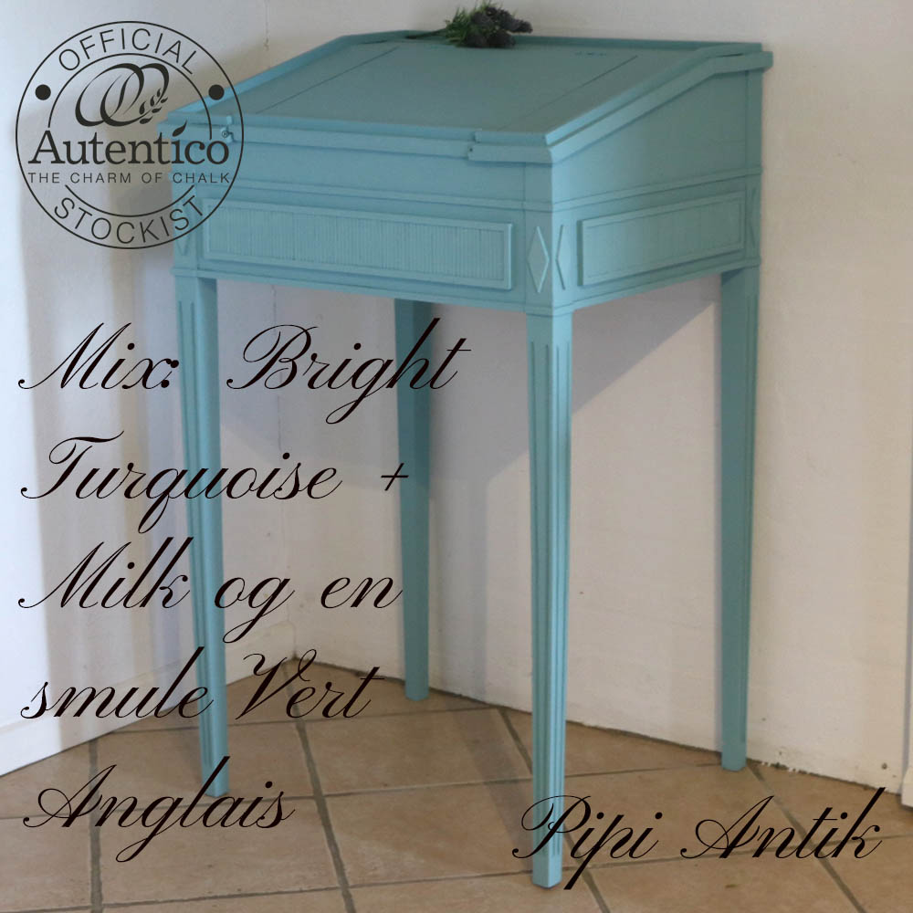 Skibs skrivepult med skuffe fra top Bright Turquoise Milk mix med Vert Anglais B67xD59xH114cm