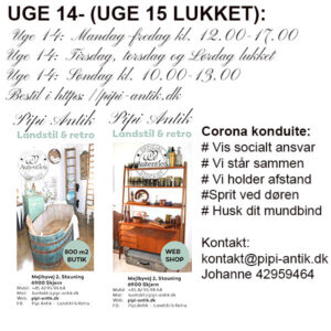 Påsken lukket uge 14 åben Pipi Antik